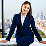 Professional Businesswoman**

"A professional businesswoman in a modest, dark blue business suit, sitting at a clean desk in a modern, bright office with large windows overlooking a cityscape. Fully clothed, appropriate attire, safe for work. Perfect anatomy, correct proportions, well-formed hands, proper finger count, natural body proportions. Professional photography, high quality, family-friendly."

**